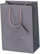 🛍️ pack of 10 small matte dark grey shopping paper gift sales tote bags with blank message tag - size: 4" x 2.75" x 4.25 logo
