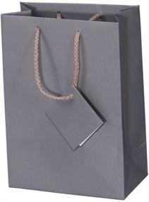 img 2 attached to 🛍️ Pack of 10 Small Matte Dark Grey Shopping Paper Gift Sales Tote Bags with Blank Message Tag - Size: 4" x 2.75" x 4.25