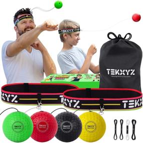 img 4 attached to TEKXYZ Boxing Reflex Ball Family Pack: 2 Adjustable Headbands + 2 Novice Reflex Balls + 1 Veteran Reflex Ball + 1 Boxer Reflex Ball and Additional Features