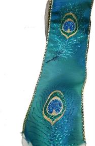 img 2 attached to 🎄 Premium Holiday Tree Decorating Bow: Whimsy Peacock Feather Emerald & Gold Wire Edge Gift Wrapping Ribbon - 2.5" Wide by 50 Yards