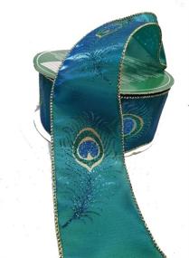 img 3 attached to 🎄 Premium Holiday Tree Decorating Bow: Whimsy Peacock Feather Emerald & Gold Wire Edge Gift Wrapping Ribbon - 2.5" Wide by 50 Yards