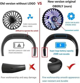 img 1 attached to 🌀 OBERLY Portable Fan - Unique Second Generation Neck Fan with Black Design - Personal Fan with 2500mAh USB Rechargeable Battery - Silent LED Lighting & 360° Direction - 3 Speeds, 4-11 Hours - Ideal for Indoor Home Office Use