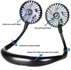 img 2 attached to 🌀 OBERLY Portable Fan - Unique Second Generation Neck Fan with Black Design - Personal Fan with 2500mAh USB Rechargeable Battery - Silent LED Lighting & 360° Direction - 3 Speeds, 4-11 Hours - Ideal for Indoor Home Office Use