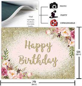 img 3 attached to 🎉 Avezano Glitter Gold Happy Birthday Backdrop for Girl Birthday Party Photoshoot Photography Background Blush Pink Golden Glitter Dots Floral Women Birthday Photo Booth Decorations Backdrops (7' x 5')