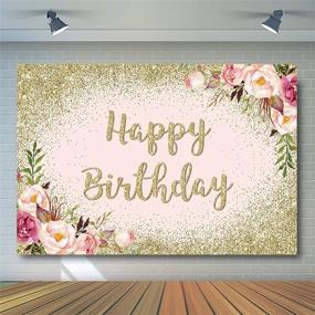 img 1 attached to 🎉 Avezano Glitter Gold Happy Birthday Backdrop for Girl Birthday Party Photoshoot Photography Background Blush Pink Golden Glitter Dots Floral Women Birthday Photo Booth Decorations Backdrops (7' x 5')