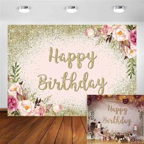 img 4 attached to 🎉 Avezano Glitter Gold Happy Birthday Backdrop for Girl Birthday Party Photoshoot Photography Background Blush Pink Golden Glitter Dots Floral Women Birthday Photo Booth Decorations Backdrops (7' x 5')