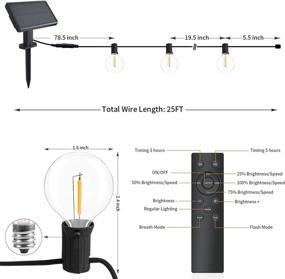 img 3 attached to 🌞 Bomcosy Solar String Lights Outdoor 25FT with Remote, G40 LED Outdoor Solar Powered String Lights with 12+1 Bulbs, Weatherproof Hanging Lights for Garden Wedding Indoor & Outdoor Use, 2700K