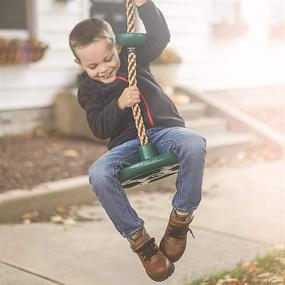 img 1 attached to 🌳 Kids Tree Climbing Rope Swing Set - Foot Hold Platforms, Disc Seat, Hanging Kit, and Tree Strap - Outdoor Swing Set Accessories - Green Rope Swing