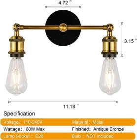 img 2 attached to Винтажное настенное бра из золотой латуни 2 Легкие промышленные матовые черные светильники для тщеславия
