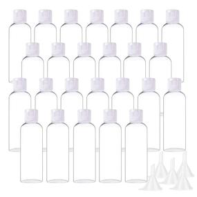 img 4 attached to 🧴 25-Piece Set of 2 oz Clear Plastic Empty Bottles with Flip Cap for Toiletries Liquids - Travel Containers for Shampoo, Lotion, Conditioner (White Cap)