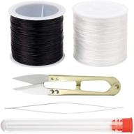 versatile 1mm elastic cord kit for bracelet making - black and clear bead string with needle and scissors logo