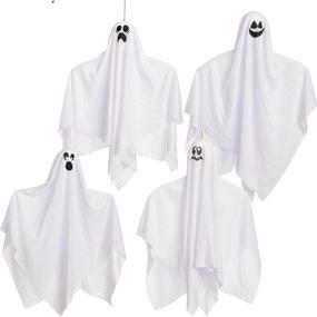 img 4 attached to 👻 Enhance Your Halloween Ambience with 27.5" Glow in the Dark Halloween Hanging Ghosts (4 Pack)