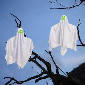 img 2 attached to 👻 Enhance Your Halloween Ambience with 27.5" Glow in the Dark Halloween Hanging Ghosts (4 Pack)