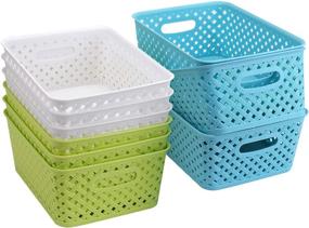 img 4 attached to 📦 Bekith 9-Pack Plastic Storage Basket - Woven Bins Organizer, 9.75" x 7.5" x 4" Dimensions
