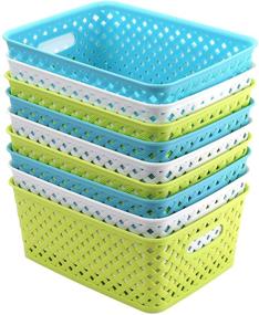 img 3 attached to 📦 Bekith 9-Pack Plastic Storage Basket - Woven Bins Organizer, 9.75" x 7.5" x 4" Dimensions