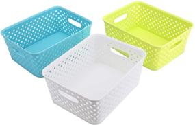 img 2 attached to 📦 Bekith 9-Pack Plastic Storage Basket - Woven Bins Organizer, 9.75" x 7.5" x 4" Dimensions