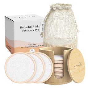 img 4 attached to 🌿 VIVAGO Reusable Makeup Remover Pads: 20 Soft Organic Cotton Rounds for All Skin Types with Laundry Bag & Bamboo Holder - Ultimate Skincare Set