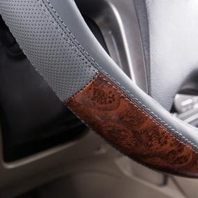 img 2 attached to 🚗 CAR PASS Classic Wood Grain Universal Leather Steering Wheel Cover in Gray - Perfect fit for Trucks, SUVs, Vans, and Sedans