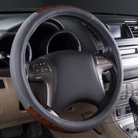 img 3 attached to 🚗 CAR PASS Classic Wood Grain Universal Leather Steering Wheel Cover in Gray - Perfect fit for Trucks, SUVs, Vans, and Sedans