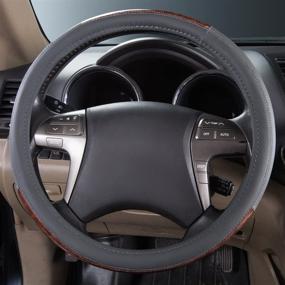 img 1 attached to 🚗 CAR PASS Classic Wood Grain Universal Leather Steering Wheel Cover in Gray - Perfect fit for Trucks, SUVs, Vans, and Sedans