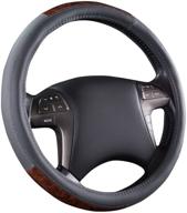 🚗 car pass classic wood grain universal leather steering wheel cover in gray - perfect fit for trucks, suvs, vans, and sedans logo