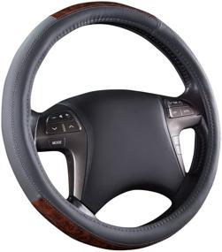 img 4 attached to 🚗 CAR PASS Classic Wood Grain Universal Leather Steering Wheel Cover in Gray - Perfect fit for Trucks, SUVs, Vans, and Sedans