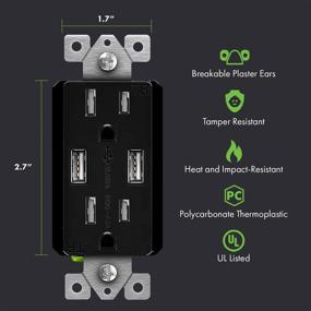 img 3 attached to 🔌 TOPGREENER TU2154A-BK High Speed USB Wall Outlet, UL Listed, 15A Tamper-Resistant Receptacles for iPhone, Samsung Galaxy, LG, HTC & Other Smartphones - Black (Wall Plate Sold Separately)