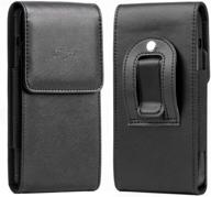 migeec cell phone pouch holster case: secure pu leather holder for iphone/galaxy/stylo/android phones (up to 6.5 inch), belt clip & loop, magnetic closure - black logo