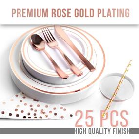 img 2 attached to 200-Piece Rose Gold Party Supplies Set: Plates, Napkins, Cutlery, Cups, Straws - Disposable Plastic Dinnerware and Decorations in Elegant Rose Gold