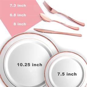 img 1 attached to 200-Piece Rose Gold Party Supplies Set: Plates, Napkins, Cutlery, Cups, Straws - Disposable Plastic Dinnerware and Decorations in Elegant Rose Gold