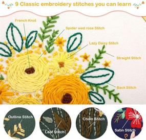 img 1 attached to 🧵 Mocoosy 3 Pack Embroidery Starter Kit for Beginners with Stamped Patterns and Instructions - Cross Stitch Set for Kids and Adults Crafts, Including 3 Embroidery Fabrics, 3 Bamboo Hoops, and Thread