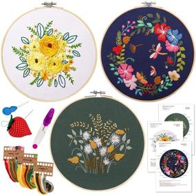 img 4 attached to 🧵 Mocoosy 3 Pack Embroidery Starter Kit for Beginners with Stamped Patterns and Instructions - Cross Stitch Set for Kids and Adults Crafts, Including 3 Embroidery Fabrics, 3 Bamboo Hoops, and Thread
