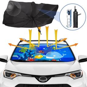 img 4 attached to 🌞 Colorful Foldable Sedan SUV Car Sun Shade Umbrella - Protect from UV Rays and Heat, Keep Your Car Cool! Easy to Use/Store - 57''x 31''