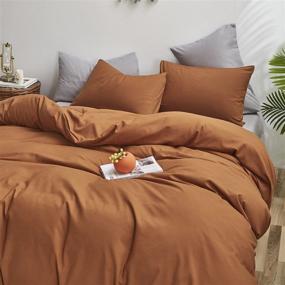 img 3 attached to 🎃 Karever Solid Rust Pumpkin Color Duvet Cover Sets - Luxury Soft Cinnamon Bedding Set for Queen Size Bed - Comforter Cover with 2 Pillowcases - Ideal for Women & Girls - 3 Piece Bedding Set: 1 Duvet Cover, 2 Pillowcases