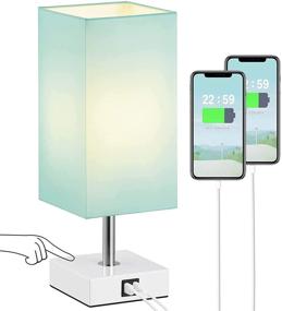 img 4 attached to 3-Way Dimmable Aqua Touch Control Lamp with USB Ports - Seealle Bedside Nightstand Light for Bedroom Living Room Office Reading, Green Desk Lamp with Included Bulb