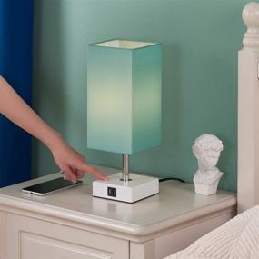 img 2 attached to 3-Way Dimmable Aqua Touch Control Lamp with USB Ports - Seealle Bedside Nightstand Light for Bedroom Living Room Office Reading, Green Desk Lamp with Included Bulb