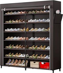 img 4 attached to YIZAIJIA 7-Tier Shoe Rack Storage Organizer with Dustproof Cover – Coffee, 👟 Portable Double Row, Non-Woven Shoe Storage Cabinet – Holds up to 42 Pairs