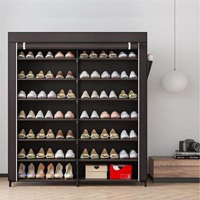 img 2 attached to YIZAIJIA 7-Tier Shoe Rack Storage Organizer with Dustproof Cover – Coffee, 👟 Portable Double Row, Non-Woven Shoe Storage Cabinet – Holds up to 42 Pairs