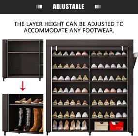 img 1 attached to YIZAIJIA 7-Tier Shoe Rack Storage Organizer with Dustproof Cover – Coffee, 👟 Portable Double Row, Non-Woven Shoe Storage Cabinet – Holds up to 42 Pairs