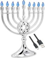 🕎 traditional electric silver hanukkah menorah - battery or usb powered - includes micro usb 4' charging cable logo