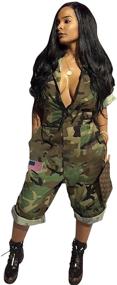 img 4 attached to Camo Jumpsuit Shorts for Women - Short Sleeve with Pockets, Perfect for Independence Day and Beyond