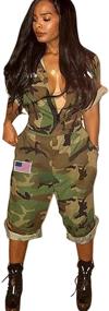 img 2 attached to Camo Jumpsuit Shorts for Women - Short Sleeve with Pockets, Perfect for Independence Day and Beyond