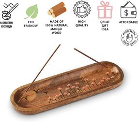 img 3 attached to 🔥 Folkulture Incense Holder - Modern Ash Catcher for Home Décor, Fire Resistant Wooden Tray for Incense Sticks, Mango Wood - Tulip Design