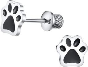 img 4 attached to 🐾 Hypoallergenic Surgical Steel Puppy Paw Print Stud Earrings for Girls with Secure Safety Screwback