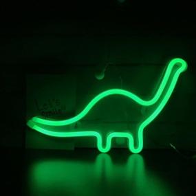 img 3 attached to Cute Dinosaur Night Light: LED Neon Signs Dino Lamp for Kids' Gift & Bedroom Decor, Battery/USB Operated Table Night Light Signs