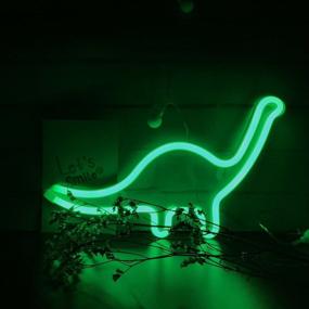 img 2 attached to Cute Dinosaur Night Light: LED Neon Signs Dino Lamp for Kids' Gift & Bedroom Decor, Battery/USB Operated Table Night Light Signs