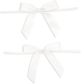 img 1 attached to 🎁 100 Pack of Elegant Twist Tie Bows: Pretied White Satin Ribbon for Gift Bags (2.5 x 3 in)