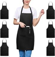 👩 trendbox 6 pack full size black aprons with 2 pockets - durable personalized aprons for cooking, bbq, baking, crafting, restaurant - women's & men's aprons logo