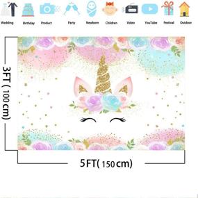 img 1 attached to 🌈 Mocsicka Rainbow Unicorn Backdrop: Perfect Party Decorations for Girls - Princess-Themed Watercolor Floral Unicorn Backdrop - Ideal for Children's Birthday Party and Studio Props (5x3ft)