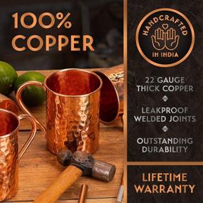 img 2 attached to 🍸 Yooreka Moscow Mule Mugs Gift Set: 4 Solid Copper Cups, Handcrafted, BONUS Accessories - Straws, Coasters, Spoon, Cleaning brush & Shot Glass - 16 oz, Cylindrical Shape